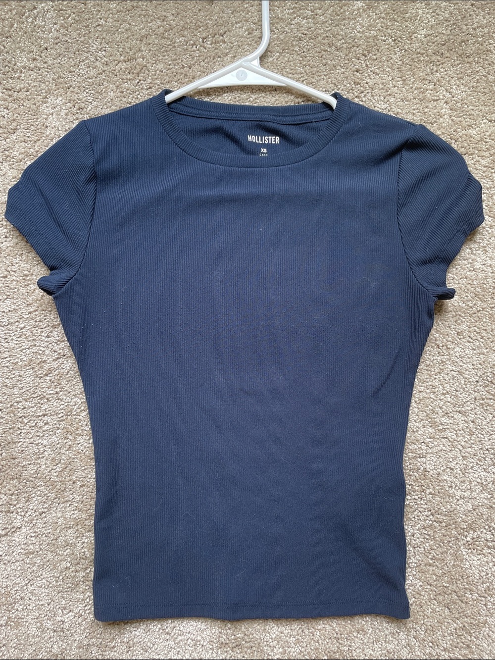 Hollister Women's Navy Ribbed Crewneck Short Sleeve Tee